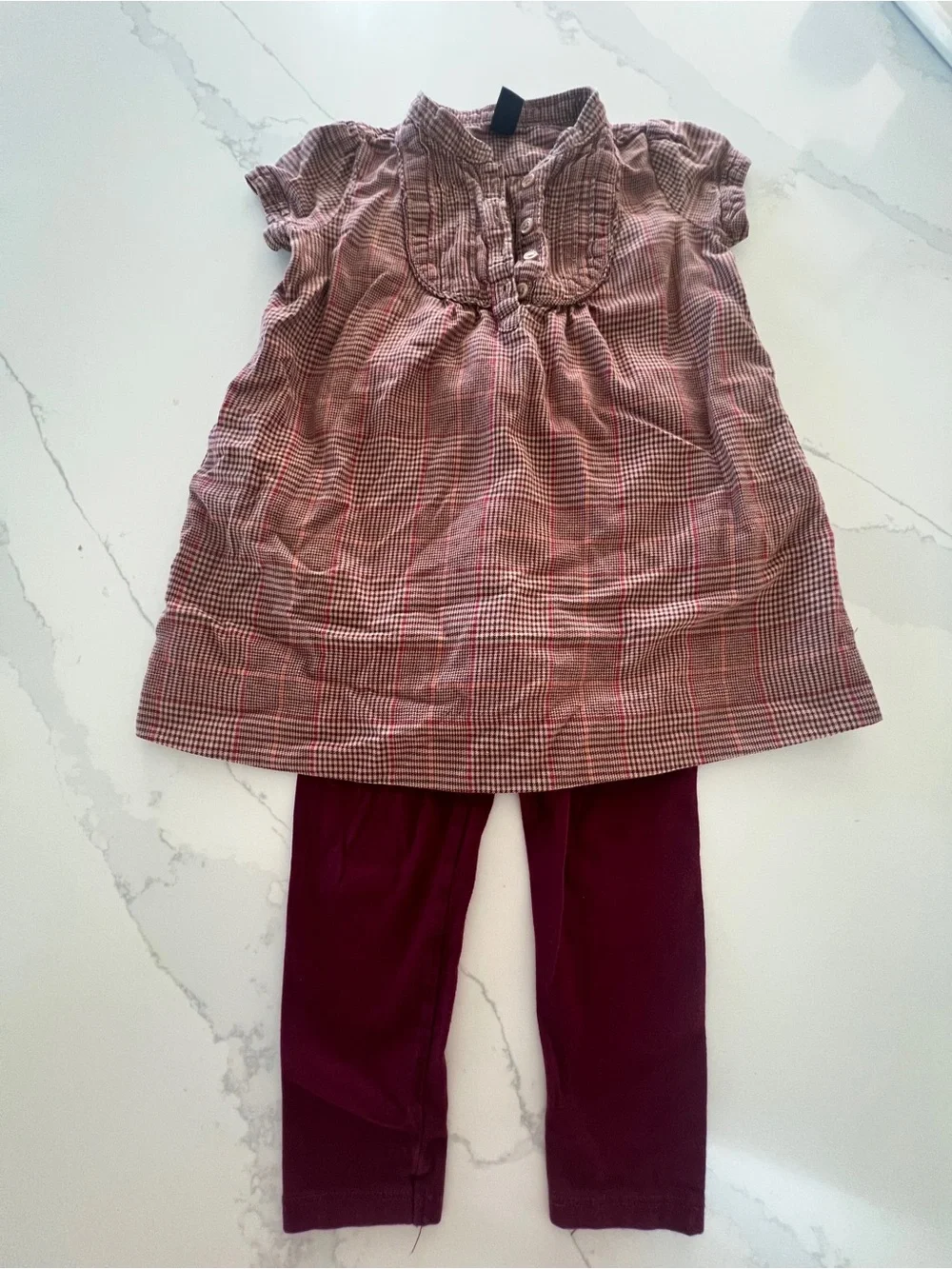 2pc Girls Outfit GAP Plaid Tunic with Burgundy Leggings 3T